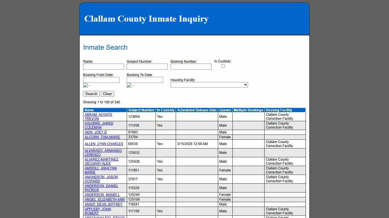 Inmate Search