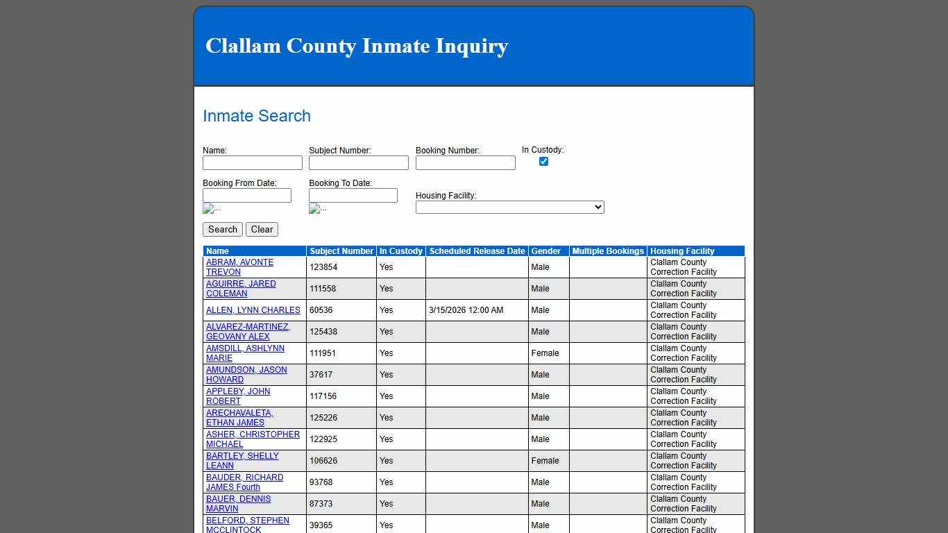 Inmate Search